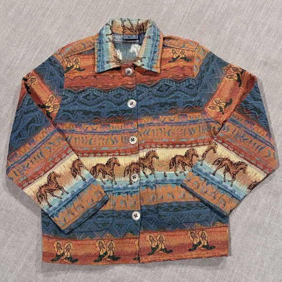 Jane Ashley Jackets & Blazers - Jane Ashley Womens Medium Tapestry Jacket Horse Cowboy Boot Southwestern